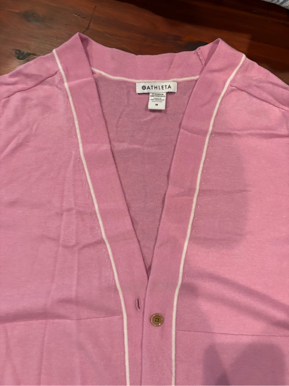 Athleta Pink Lightweight Cardigan Sweater Medium Open Front Button Cotton Blend